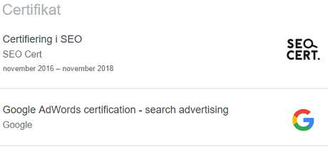 Bild på SEO Cert från LinkedIn