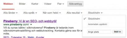 Välj ort i Google