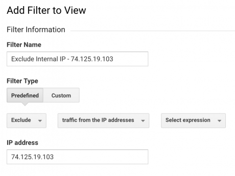 Exkludera IP som Vyfilter