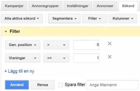 Google AdWords filter