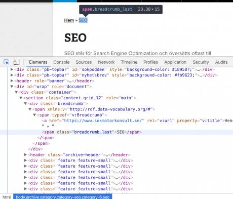 Inspektera element i DevTools
