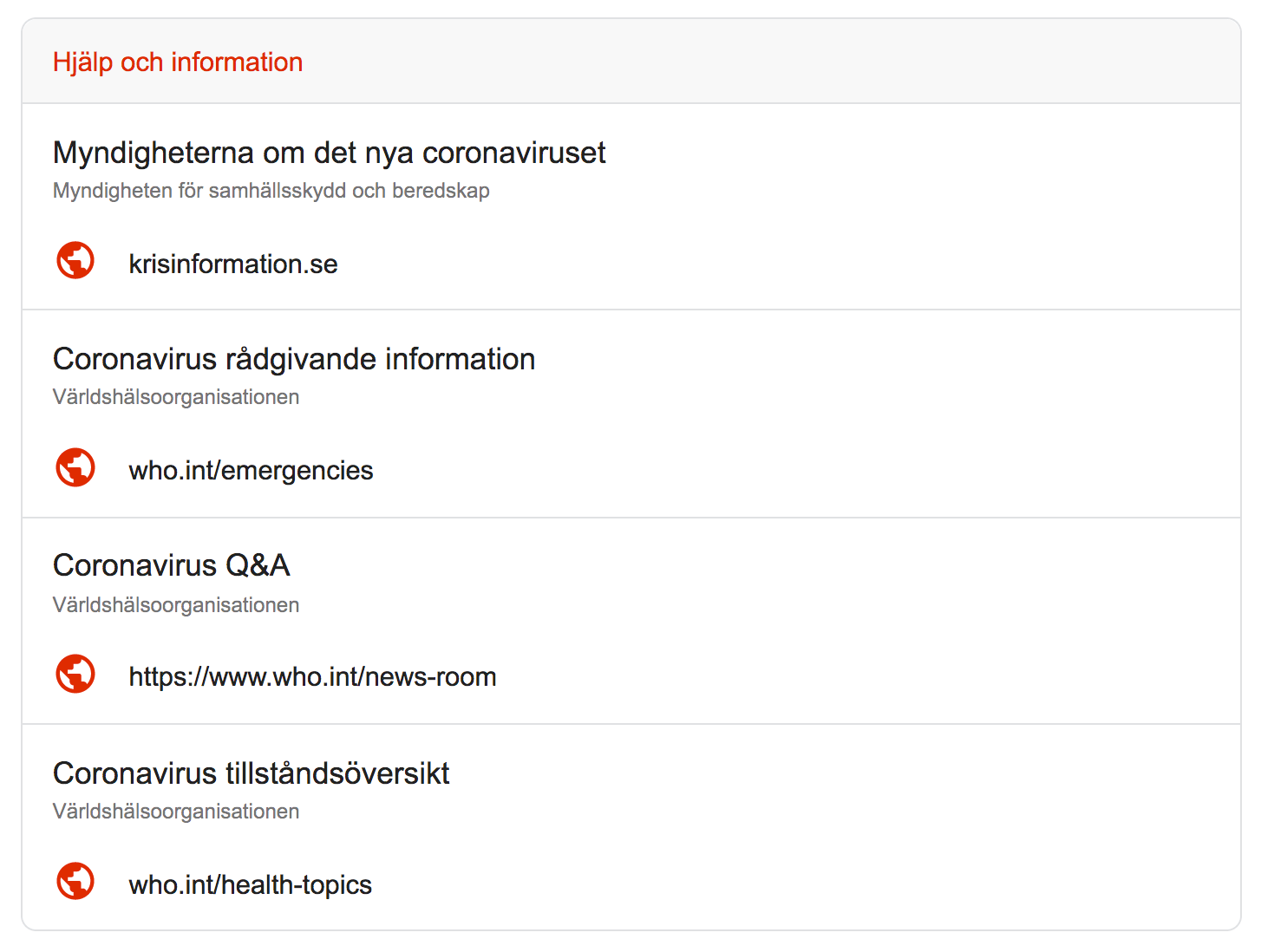 Länkar till myndigheter på Google