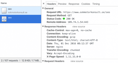 Redirects i Chrome DevTools