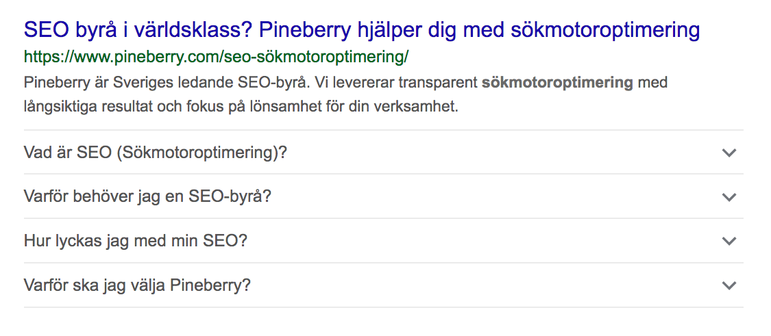 Vanliga frågor-strukturerad data i serpen
