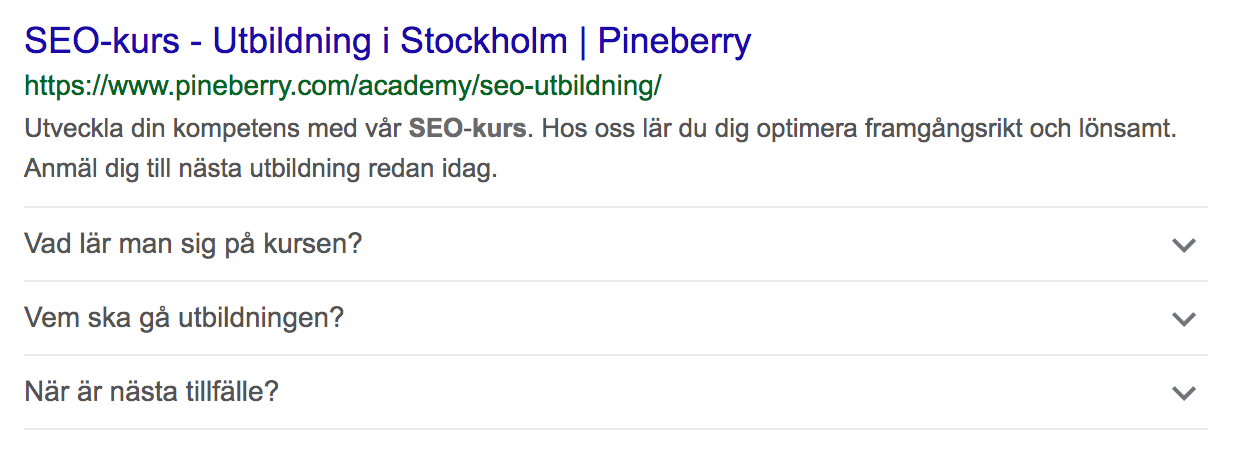 Sökresultat med vanliga frågor