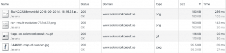 Sortera på storlek vid förfrågan i Chrome DevTools
