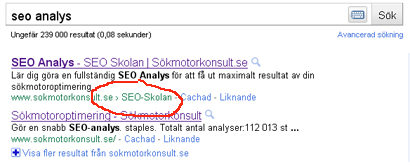 Brödsmulor i sökresultatet Breadcrumbs