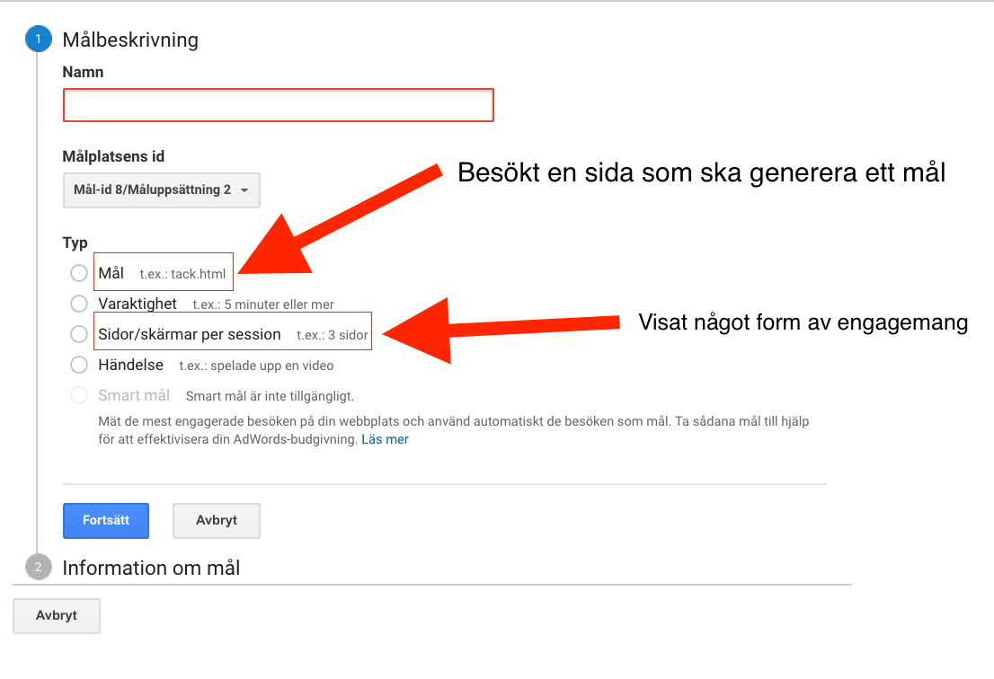 Mål i Google Analytics