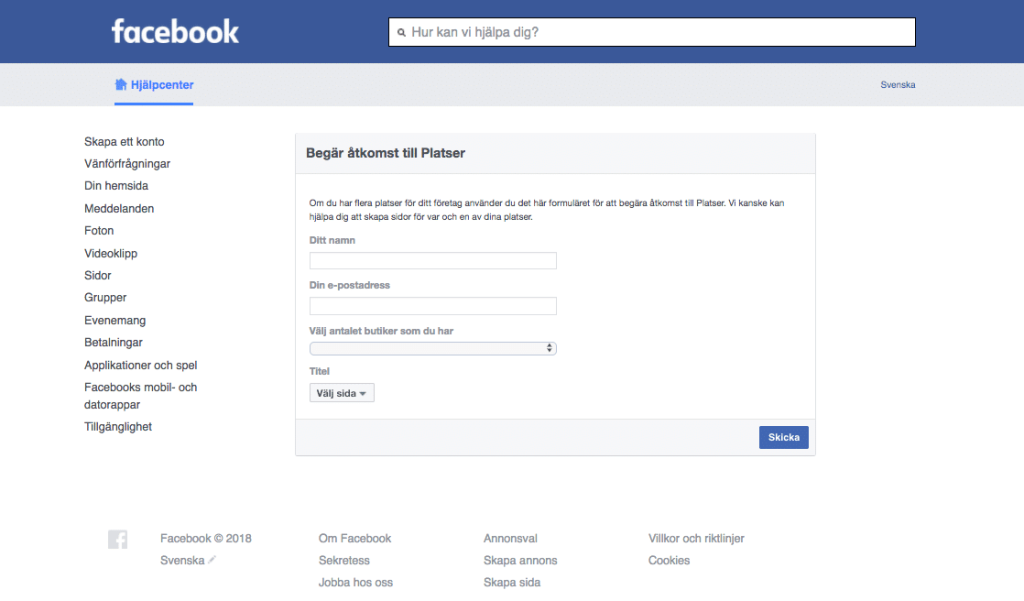 Begär platsåtkomst Facebook