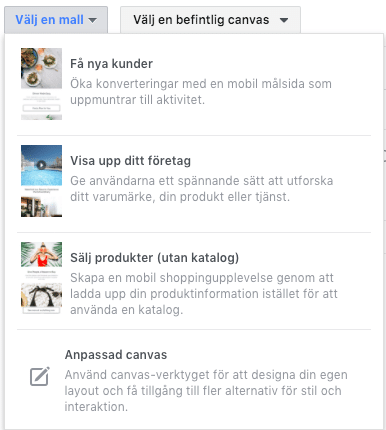 Facebook canvas ads mallar