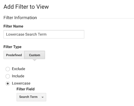 Små bokstäver på Sökterm på Vyfilter