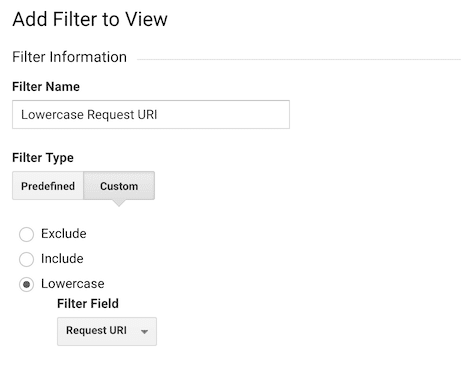 Små bokstäver på begärd URI i Vyfilter