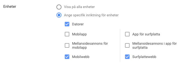 Enheter Google Ads