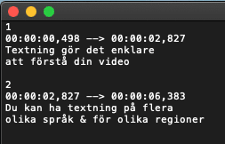 .srt-fil som visar ett exempel på undertexter