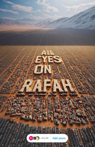 Skärmklipp från inlägget All eyes on Rafah, inklusive funktionen "Add yours".