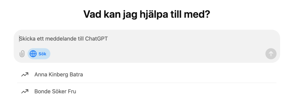 Sökrutan i ChatGPT