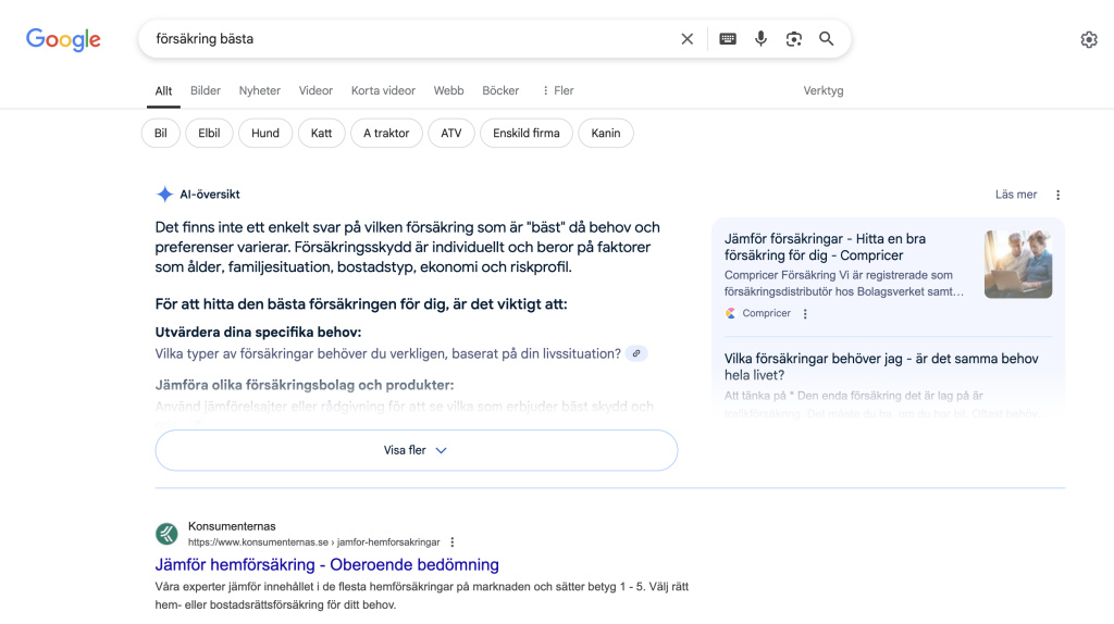 Googling: försäkring bästa