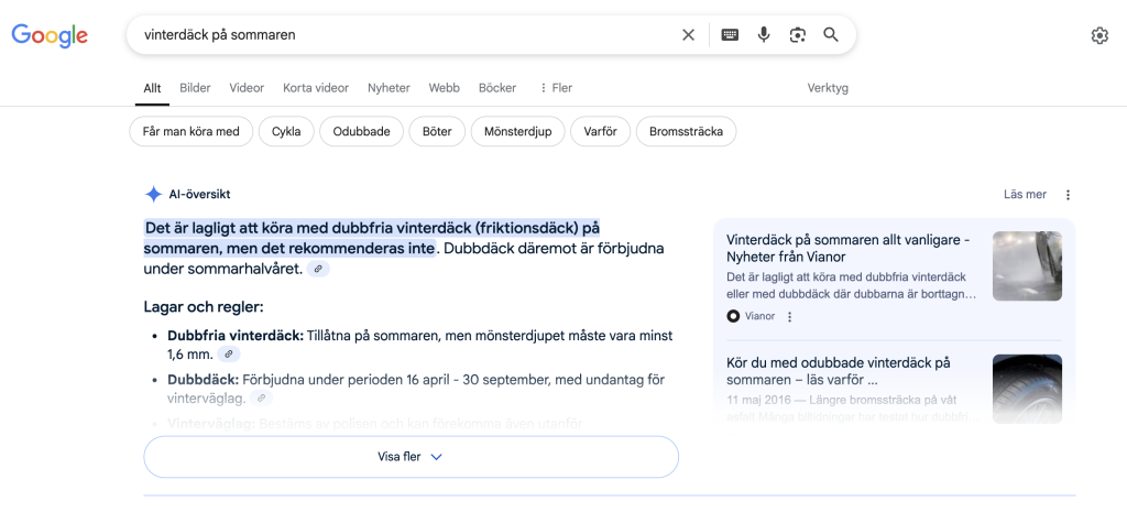 Googling: vinterdäck på sommaren
